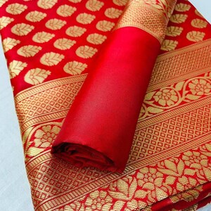 red beutiful royal sari soft silk saree Indian Wedding wear indian sari traditional saree party wear daily wear sari for women image 8