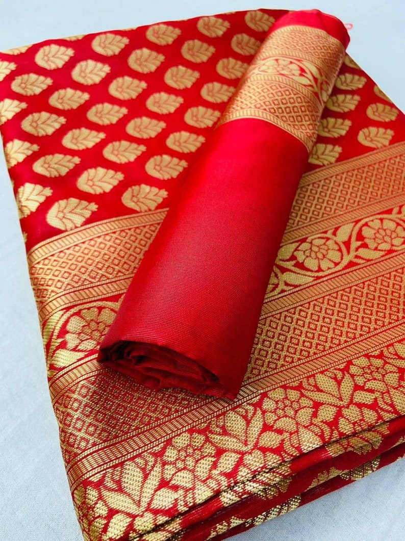 red beutiful royal sari soft silk saree Indian Wedding wear indian sari traditional saree party wear daily wear sari for women image 8