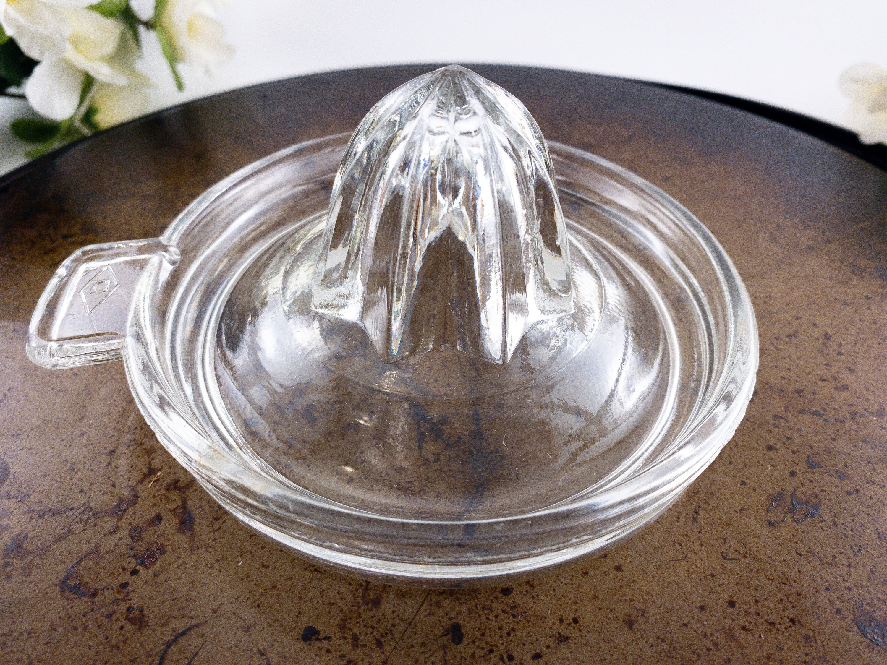 Vintage Pressed Glass Lemon Juicer Etsy
