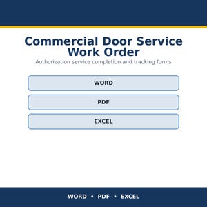 Commercial Door Service Work Order | Locksmith Job Authorization Form | Parts Labor Completion Log | Word PDF Excel