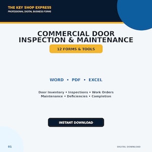 Commercial Door Inspection Forms | Door Hardware Maintenance Log | Fire Door Checklist | Editable Word PDF Excel
