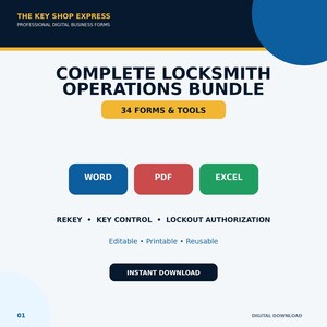 Complete Locksmith Forms Bundle | Rekey, Key Control & Lockout Authorization | Editable Word PDF Excel
