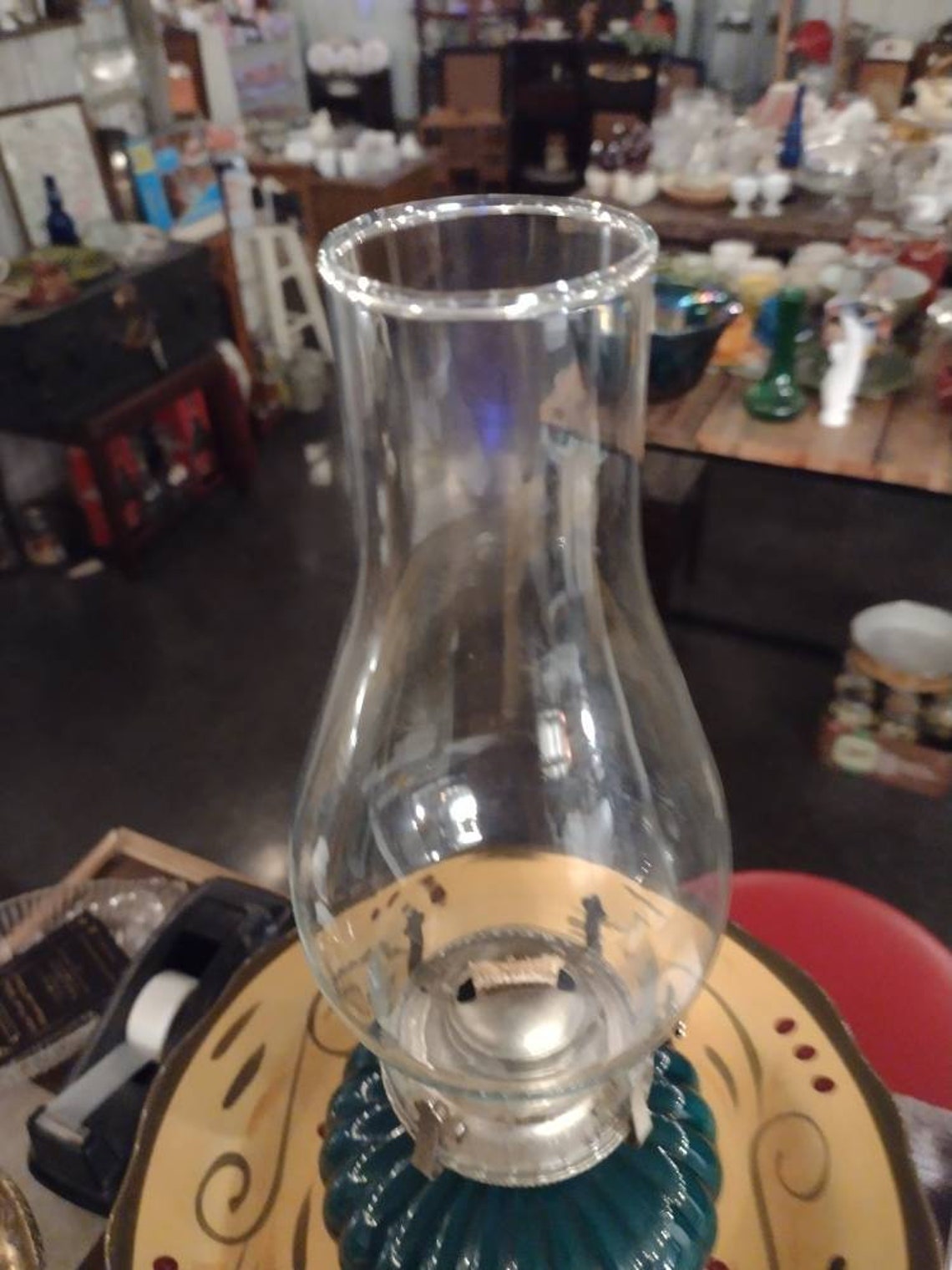 Lamplight Farms USA VINTAGE deep Green heavy glass oil lamp Etsy