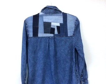 denim quilt patch upcycled shirt