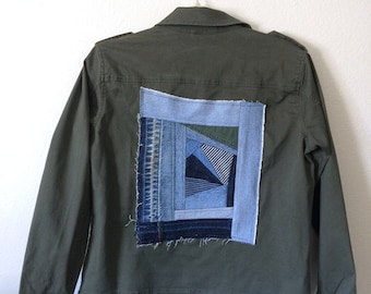 denim quilt patch upcycled jacket