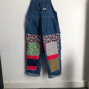 Vintage quilt patch upcycled overalls
