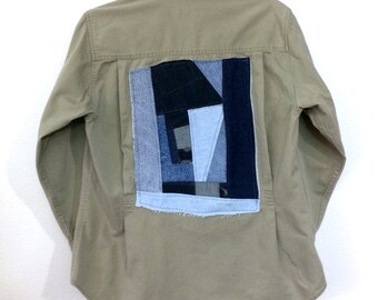 denim quilt patch upcycled shirt