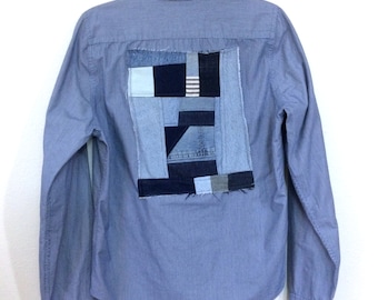 denim quilt patch upcycled shirt