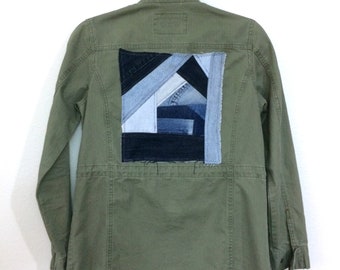 denim quilt patch upcycled jacket