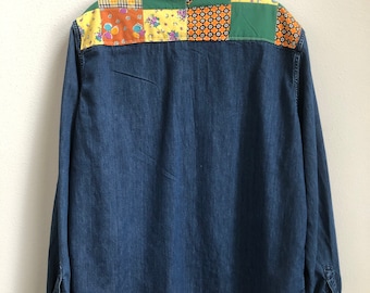 Vintage quilt patch upcycled shirt