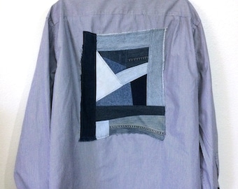 denim quilt patch upcycled shirt