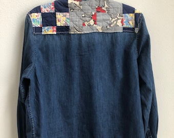 Vintage quilt patch upcycled shirt