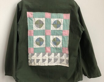 Vintage quilt patch upcycled shirt