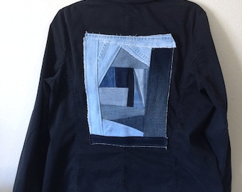 denim quilt patch upcycled blazer/ jacket
