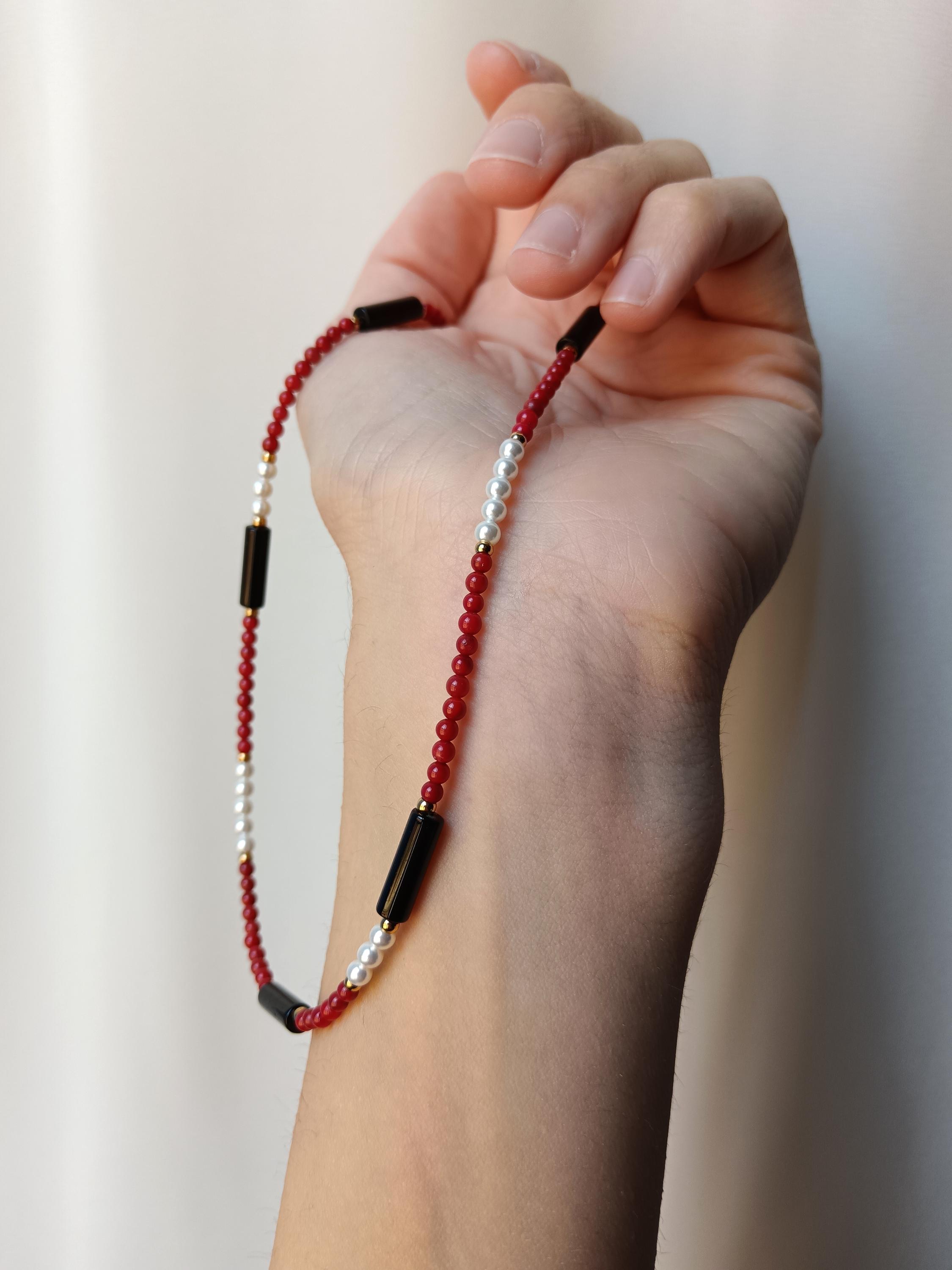Collana Girocollo Donna Con Perle Bianche E Corallo Arancione – Ciondolo Fiore, Lunghezza 17″ - Foto 5