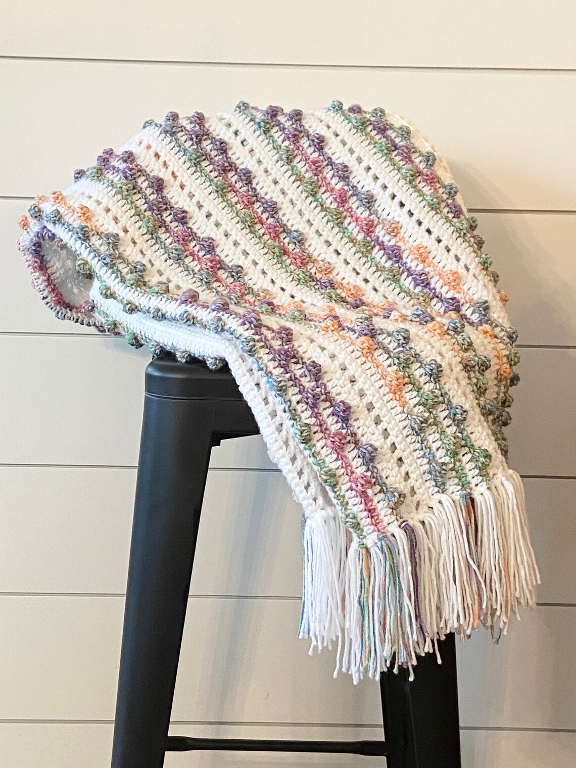 Bobble Fringe Afghan Crochet Blanket Throw Baby Blanket Etsy