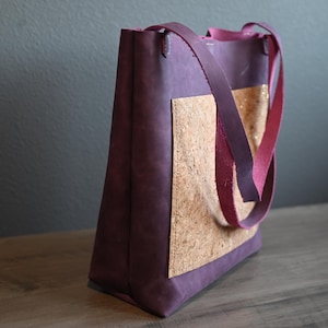 Purple Leather & Cork Purse. Real Leather Purse. Tote Purse. Shoulder Purse. Large Tote Bag. Purple Leather. Cork Fabric Purse. Gift for Her