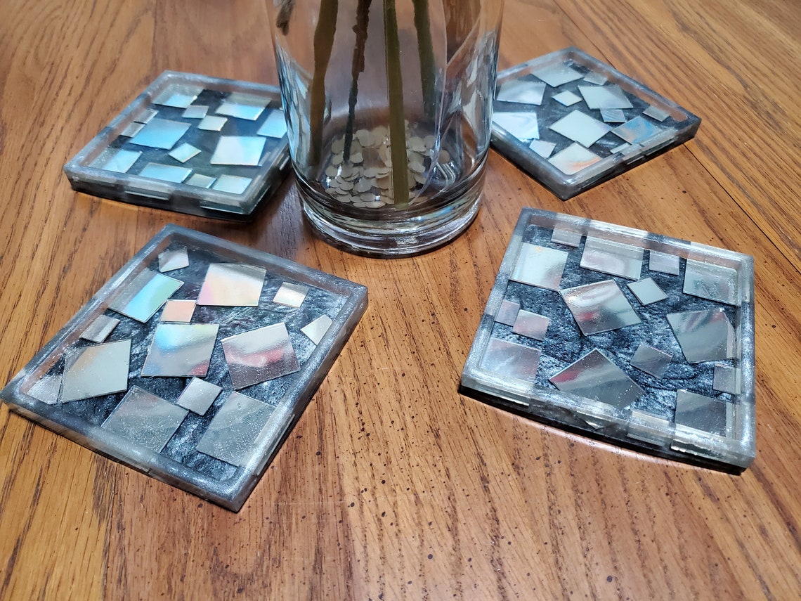 Coasters mirror coasters set of four epoxy coasters Etsy