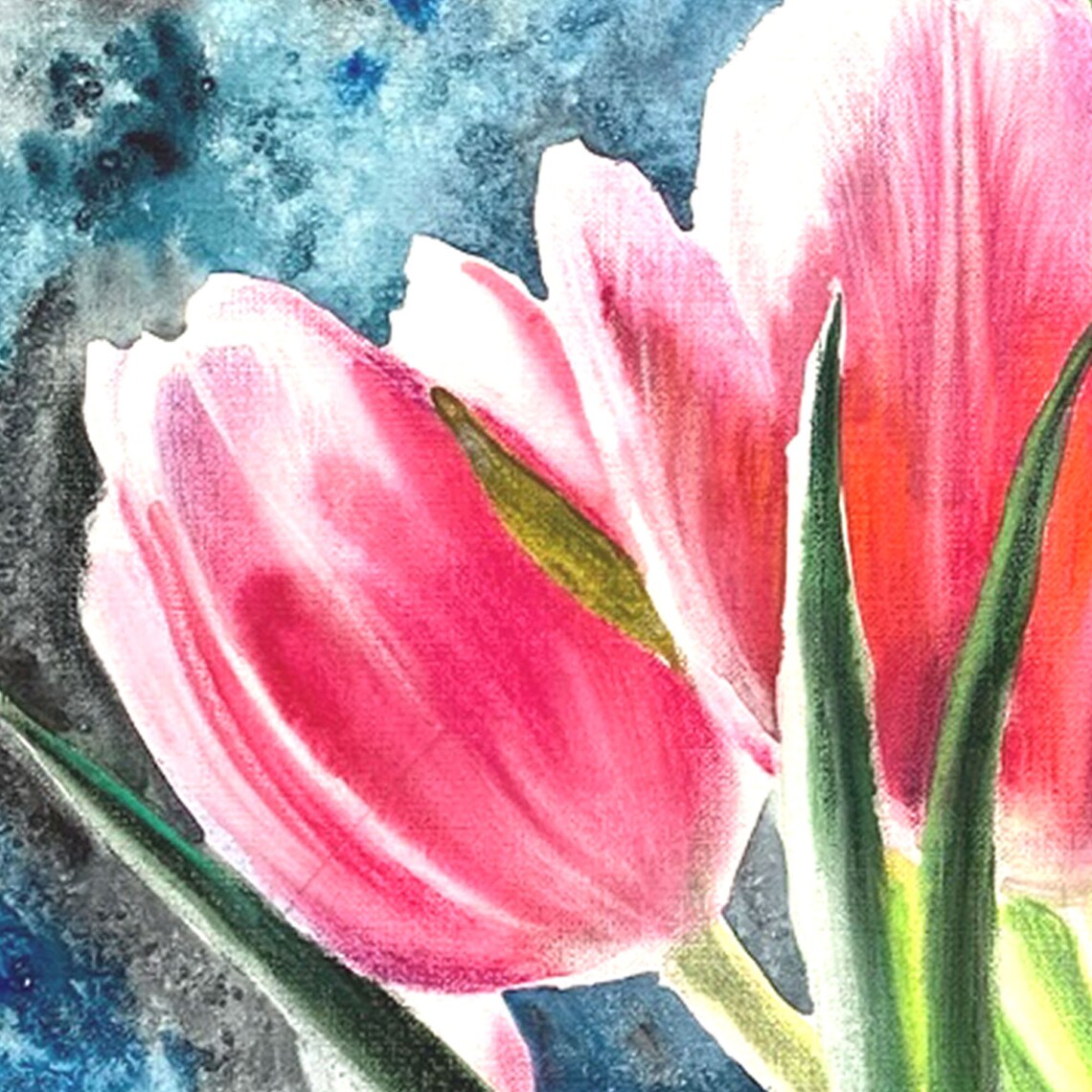 Pink Tulips Watercolor & Pastel Painting Flowers Wall Art | Etsy