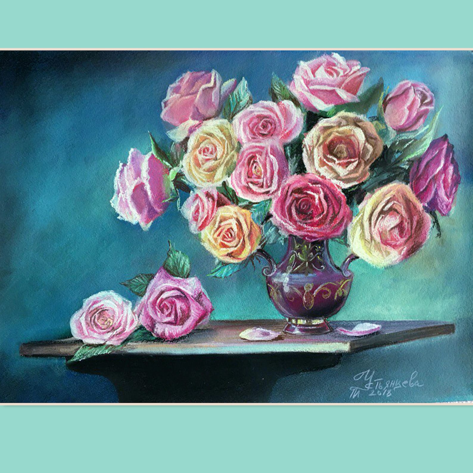 Colorful Roses Painting Roses Pastel Art Roses Painting Roses Etsy