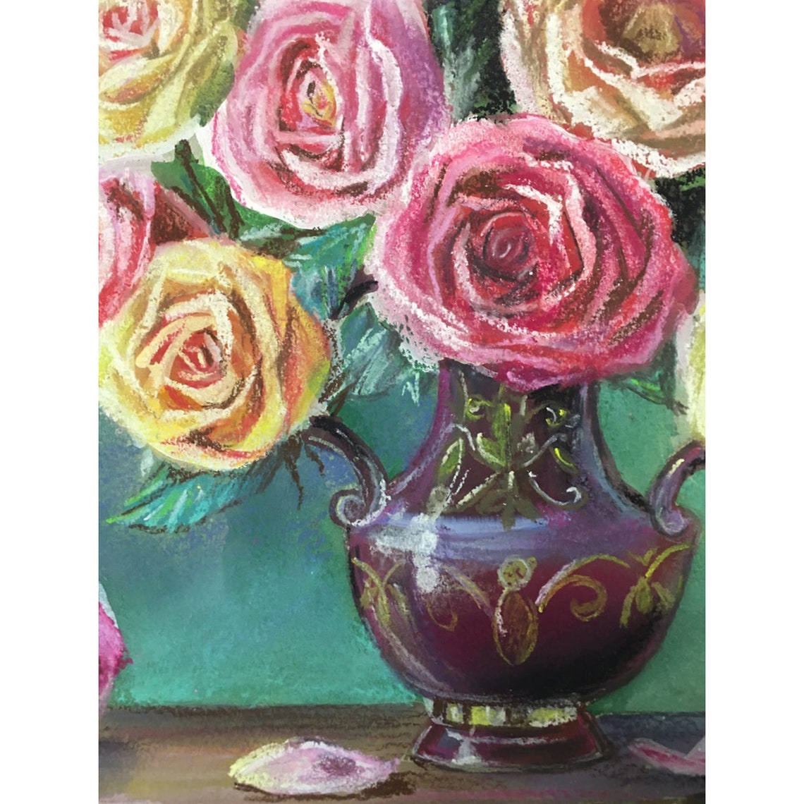 Colorful Roses Painting Roses Pastel Art Roses Painting Roses Etsy