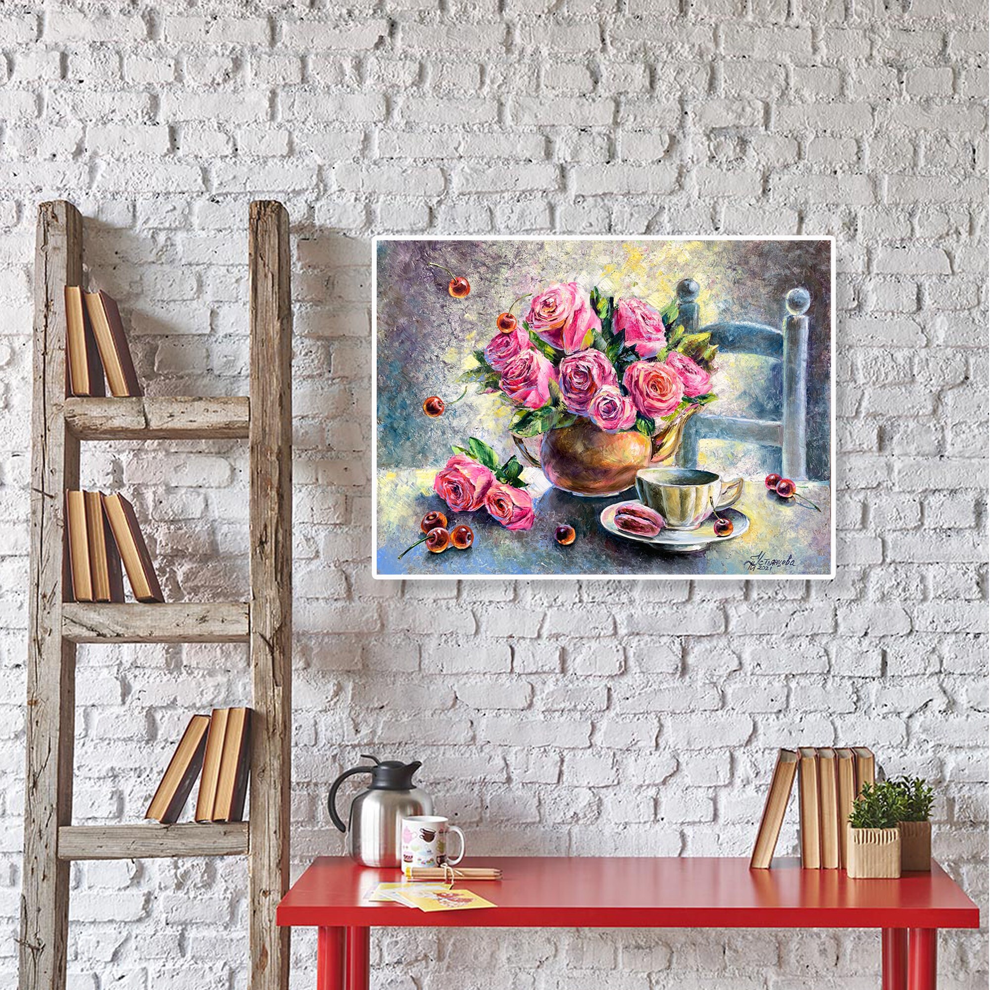 Rose Painting Pink Rose Wall Art Pink flower Gallery Wall Etsy
