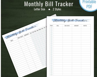 Monthly Bill Tracker, Monthly Payment Tracker, Printable Bill Tracker