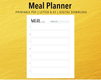 Weekly Meal Planner, Printable Meal Planner, Letter A5 Planner