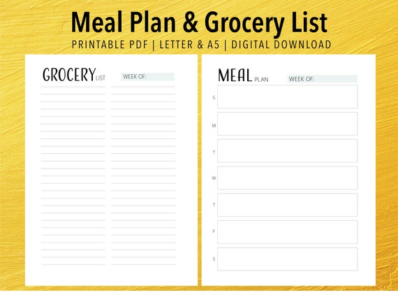 Meal Plan and Grocery List Printable Planner - Etsy