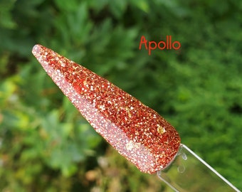 Apollo - Red and Gold Nail Dip Powder, Glitter Dip Powder, Foil Flake Dip Powder, Chunky Dip Powder, Nail Dip