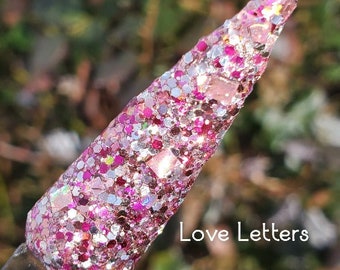 Love Letters- Silver, Pink, Magenta, Rose Gold Nail Dip Powder,  Dip Powder for Nails, Chunky Glitter, Nail Dip, Acrylic 2 in 1 Powder