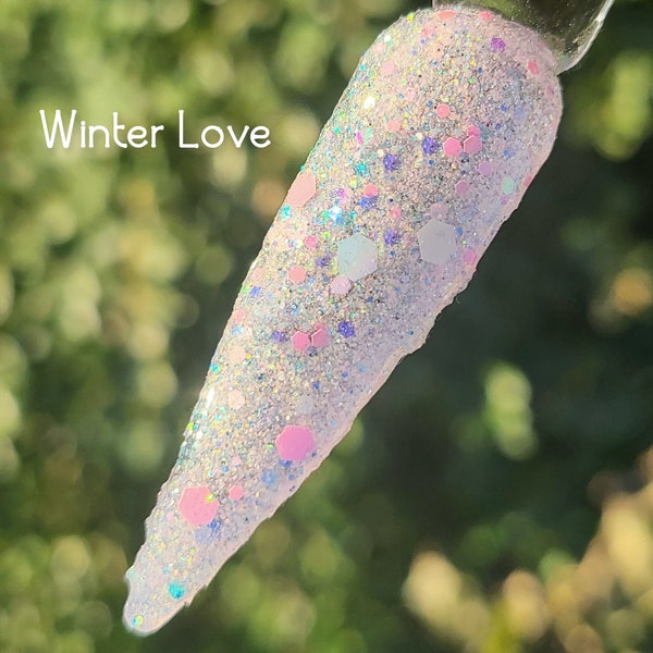 Winter Love- Pale Pink and White Glitter Nail, Chunky Glitter, Nail Dip, Dip Nails, Dip Powder for Nails