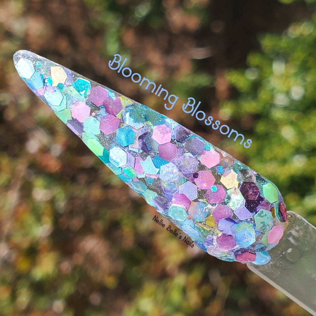 Blooming Blossoms Pastel Chunky Glitter Nail Dip Powder, Glitter Dip