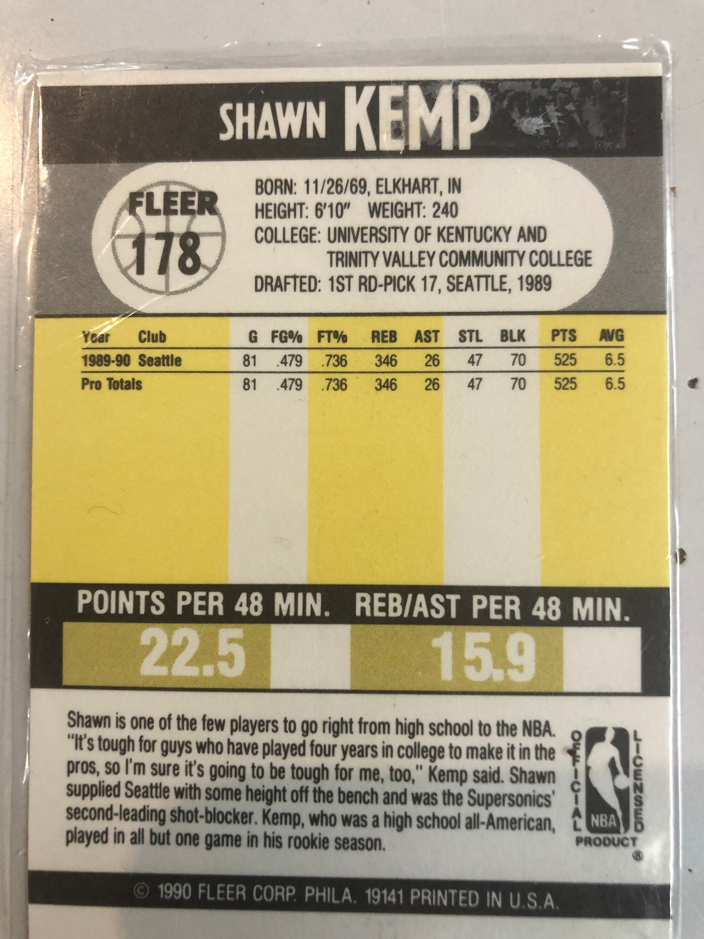 1990 Fleer Shawn Kemp Rookie Card / Shawn Kemp Rookie Card / - Etsy