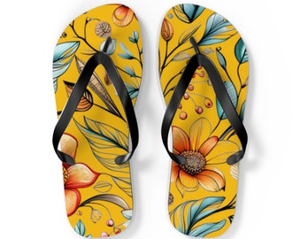 Yellow Floral Design Flip Flops