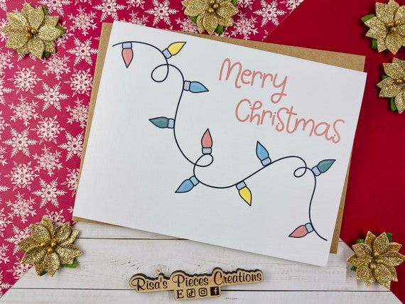 Linen Texture Christmas Lights Card, Christmas Card, Holiday Greeting,  Seasonal Cards, Merry Christmas, Cute Christmas Card, Holiday Lights