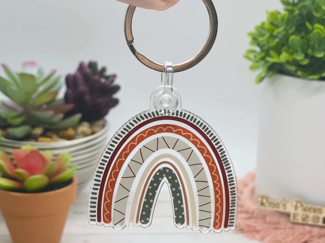 Boho Rainbow Keychain, Cute Keychains, Acrylic Rainbow Keyring, Bag ...