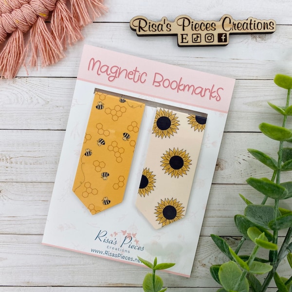 Bees and Sunflowers Magnetic Bookmark, Reading Accessory, Easter Basket,Planner Accessory, Book Club, Book Lover, Magnet Bookmark, Book Nerd