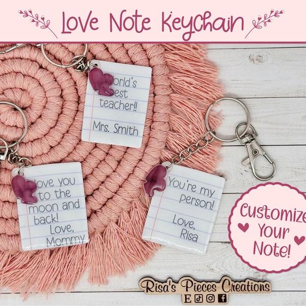 Love Note Custom Personalized Keychain, Valentines Day Gift for Wife, Anniversary Gift for Husband, Worlds Best Teacher Gift, for Daughter