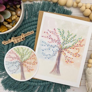 Linen Texture Watercolor Seasons Card, Greeting card, Blank Cards, Card for Friend, Tree of Life, Four Seasons Card