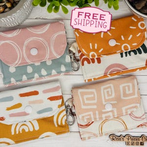 Boho mini keychain wallet, Clip on card wallet with pockets, lanyard coin purse for her, gift for daughter, stocking stuffer for Mom, Nurses