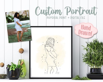 Custom Portrait, Line Drawing, Family Portrait, Hand Drawn Artwork, Mother’s Day Gift for Grandma, Birthday Gift for Wife, 8x10 Canvas Art