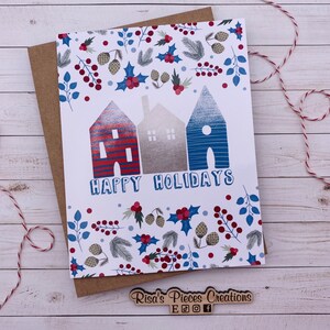 House Trio Happy Holidays Card, Scandinavian Holiday, Christmas Card for Friend, Cute Cards for Coworker, Nordic Christmas, Happy Holidays