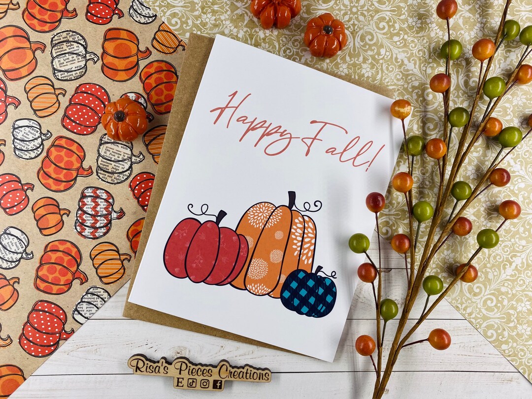 Glossy Pumpkin Trio Card, Happy Fall Card, Greeting Card, Blank Cards ...