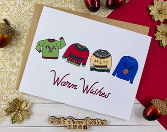 Glossy Ugly Sweater Card, Christmas Card, Holiday Greeting, Seasonal Cards, Merry Christmas, Cute Christmas Card, Warm Wishes
