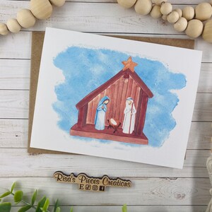 Watercolor Christmas Card, Nativity Christmas Card, Seasonal Cards, Cute Christmas Card, Religious Christmas, Christian Christmas, Handmade