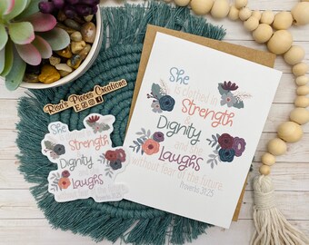 Tarjeta con textura de lino "Vestida de fuerza", Tarjetas de felicitación, Tarjetas en blanco, Tarjeta cristiana, Tarjeta de cumpleaños, Tarjeta de ánimo, Salmo 31