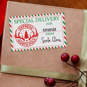 Special Delivery Personalized Gift Stickers, Custom Christmas Tags for Kids, Holiday Labels for Presents, From Santa Claus, North Pole Label