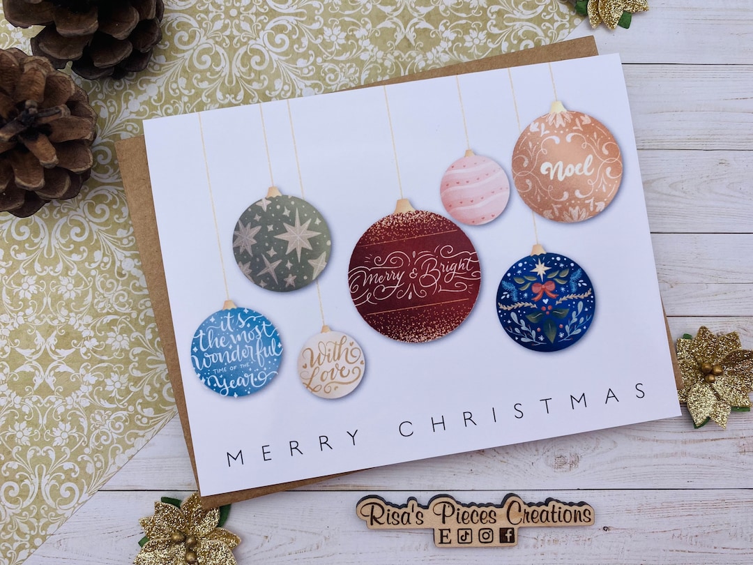 Merry Christmas With Ornaments, Handmade Christmas Card, Customizable ...