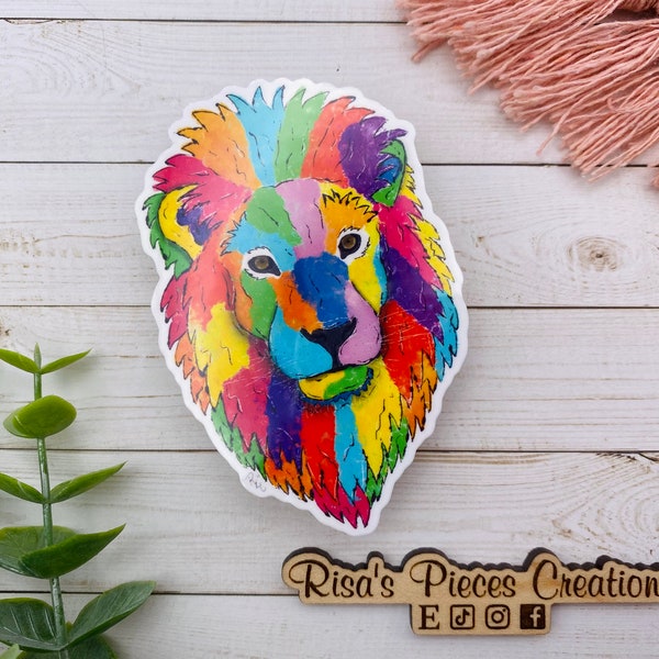 Rainbow Lion Sticker, Neon Animal, Rainbow Animal Art, Safari Animal Stickers, Gift for Animal Lover, Birthday Gift for friend